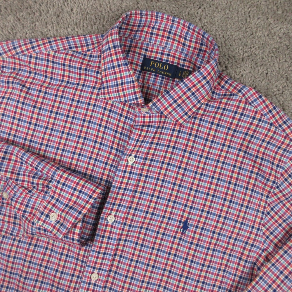 Polo Ralph Lauren Shirt Mens Large Multicolor Plaid Twill Blue Pony Button Up